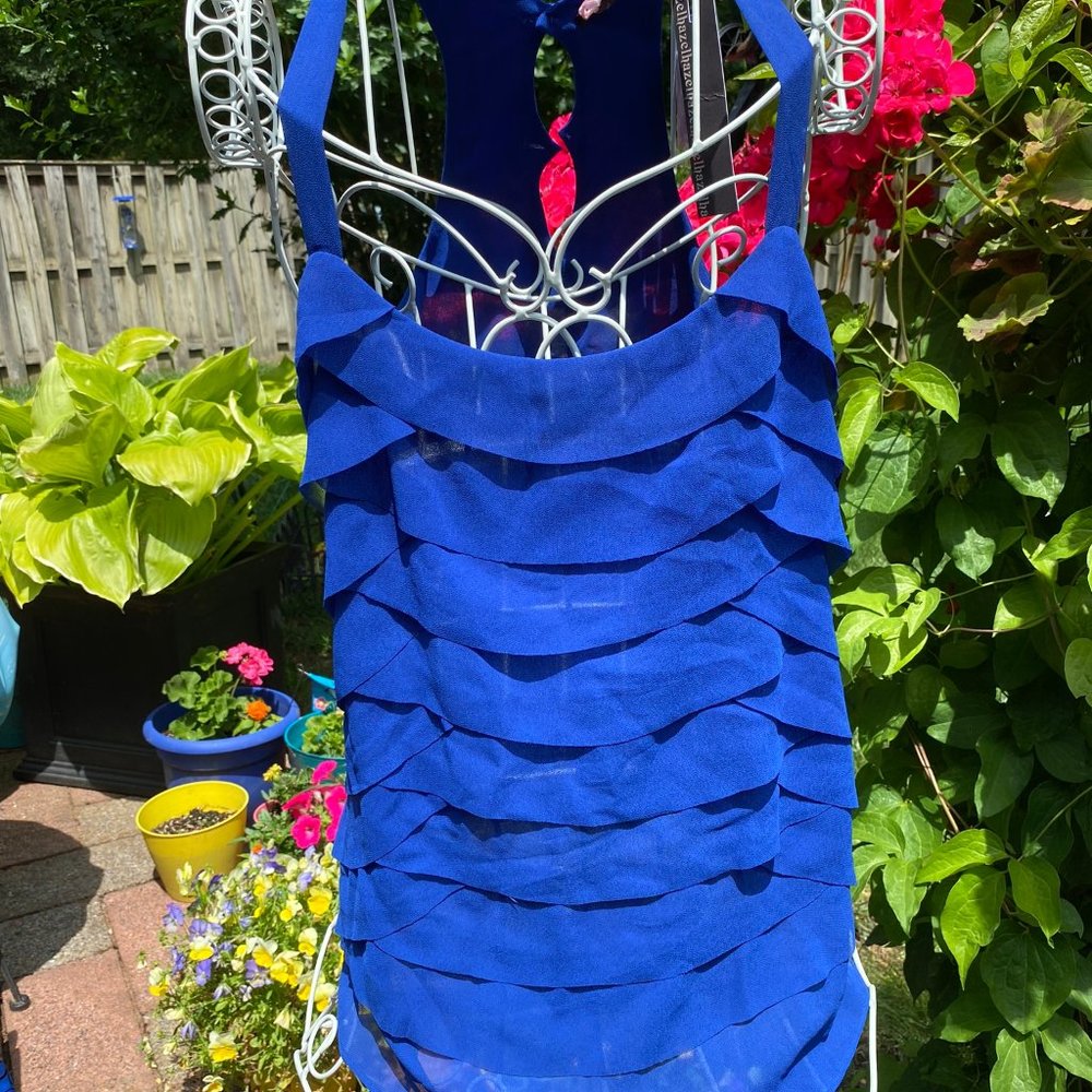 Royal blue layered silky tank/top/ blouse Size L
